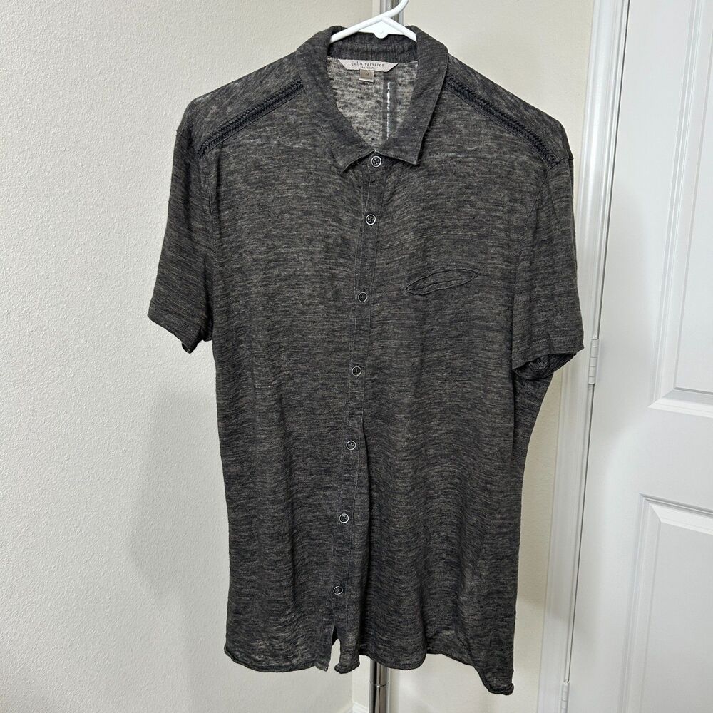 John Varvatos Shirt Mens M Charcoal Gray Artisan Linen Short Sleeve Polo Rocker